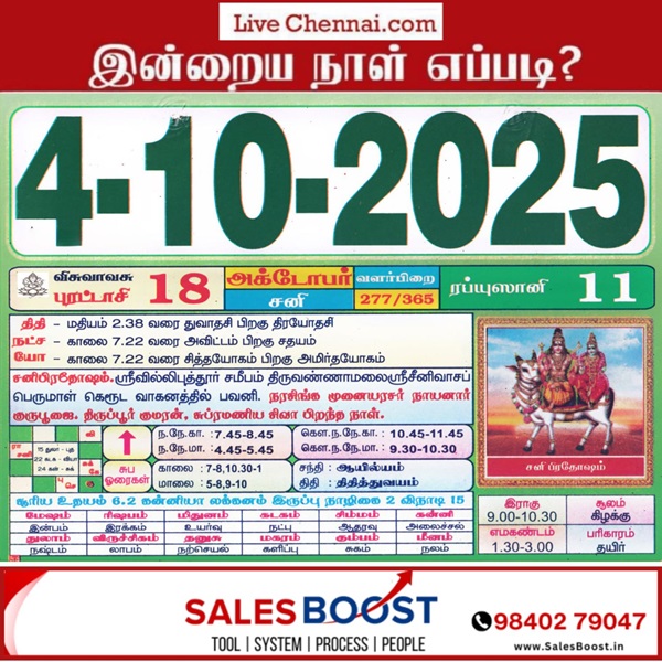 Auspicious (Nalla Neram) time today (Oct 04th)