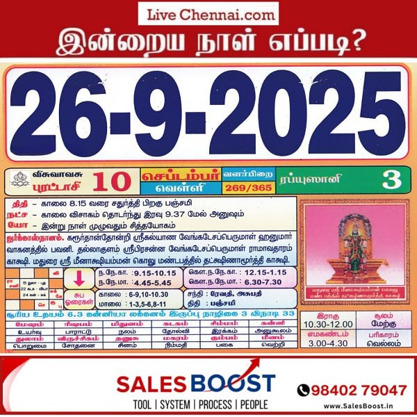 Auspicious (Nalla Neram) time today (Sep 26th)