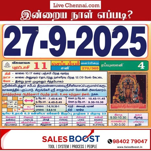 Auspicious (Nalla Neram) time today (Sep 27th)