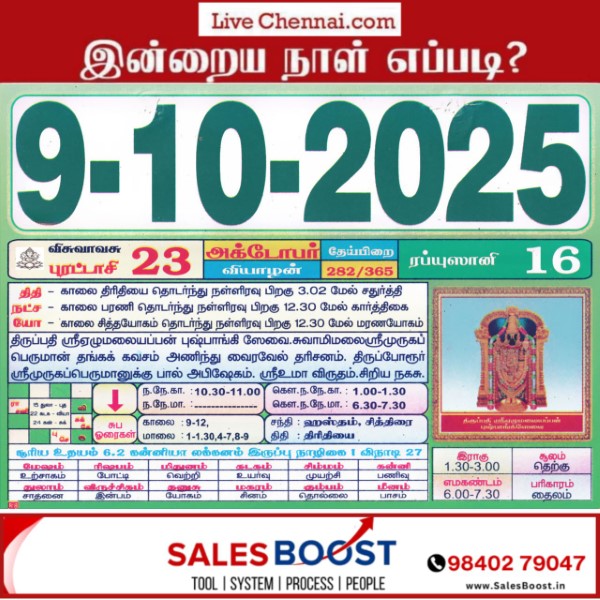 Auspicious (Nalla Neram) time today (Oct 09th)