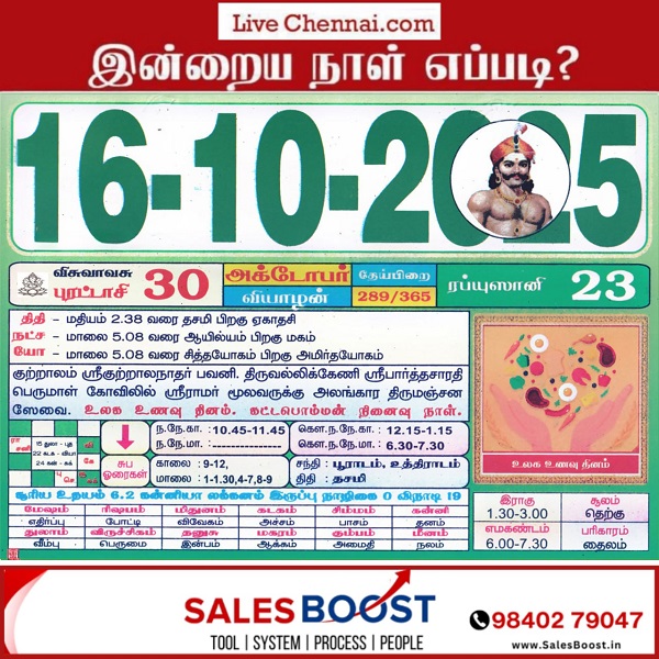 Auspicious (Nalla Neram) time today (Oct 16th)