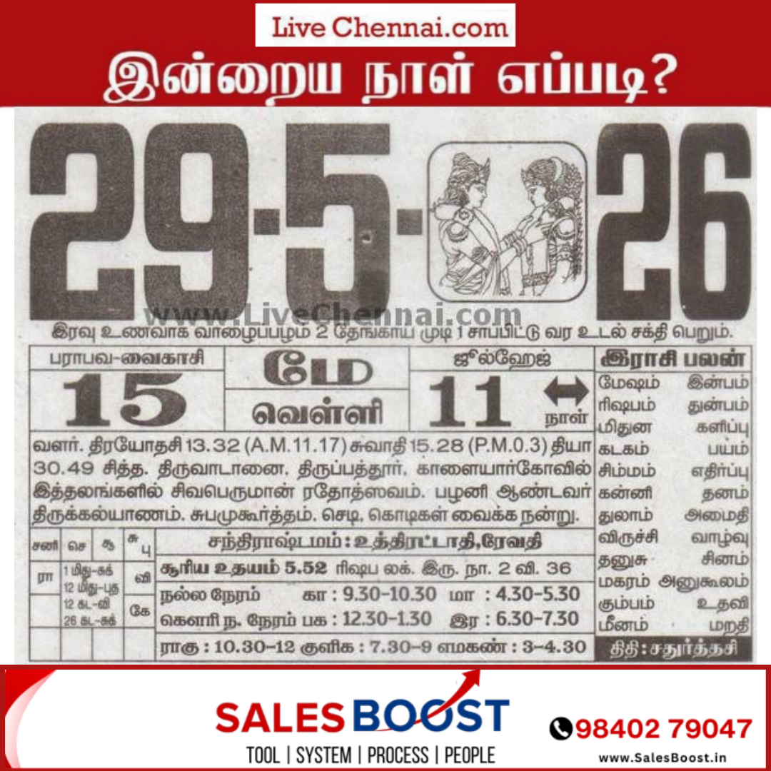 Auspicious (Nalla Neram) time today (May 29th)
